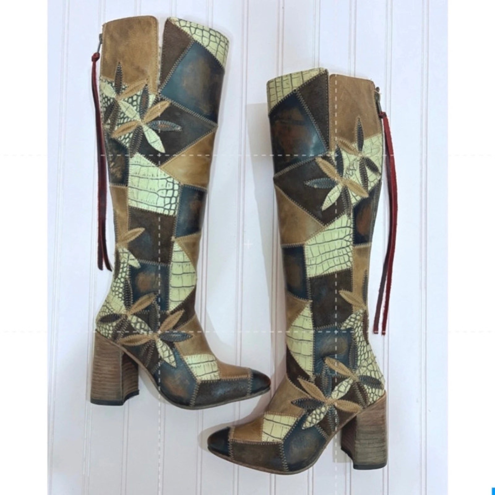 Freebird By Steven Juno Olive Multi Color Patchwork Tall Boots Handmade Size 6
